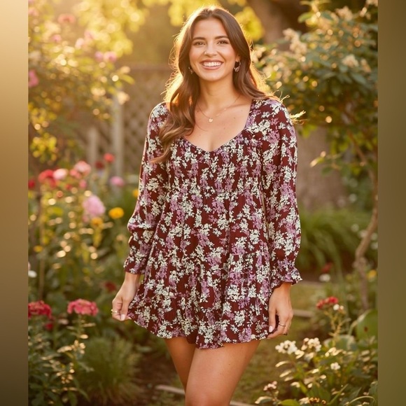 BTFL-Life Dresses & Skirts - Smocked Floral Ruffle Hem Dress – Fall Boho Style
